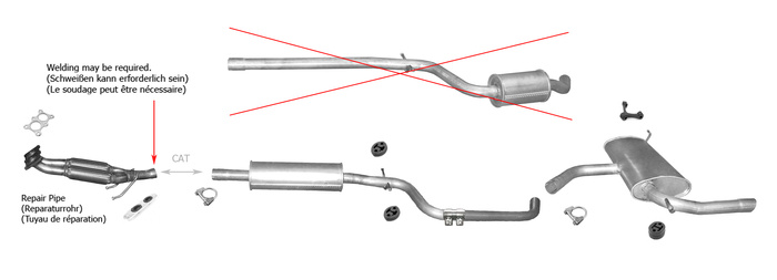 Auspuff für SEAT ALTEA (5P1) / LEON (1P1) 1.6 +Reparaturrohr Auspuffanlage