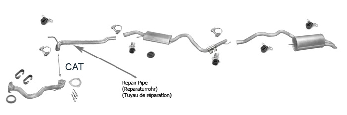 Auspuff für VW T4 2.5 TDi 102PS SYNCRO LWB +Reparaturrohr ab 1996 Auspuffanlage