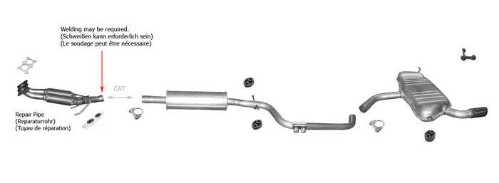 Auspuff für AUDI A3 Sportback  1.6 2004-2012 +Reparaturrohr Auspuffanlage