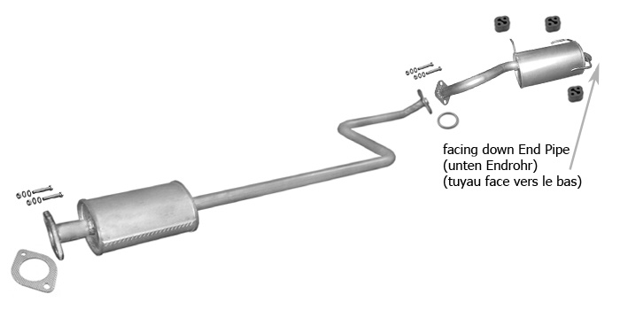 Auspuff für NISSAN MICRA II (K11) 1.4 unten Endrohr 2000-2002 Auspuffanlage
