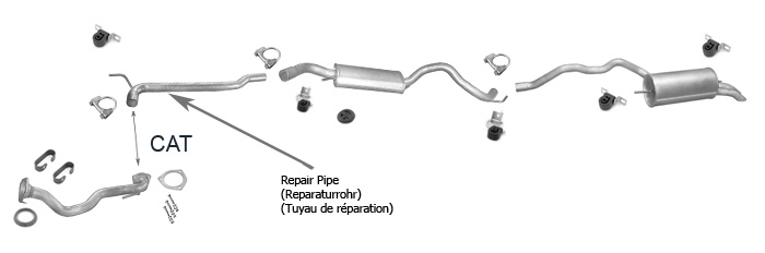 Auspuff für VW T4 2.5 TDi 102PS SYNCRO SWB +Reparaturrohr ab 1996 Auspuffanlage