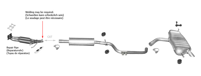 Auspuff für VW GOLF V / VI / PLUS 1.6 2004-2012 +Reparaturrohr Auspuffanlage